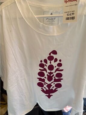 FP Movement by Free People White Crop Top with Plum Motif - very oversized!